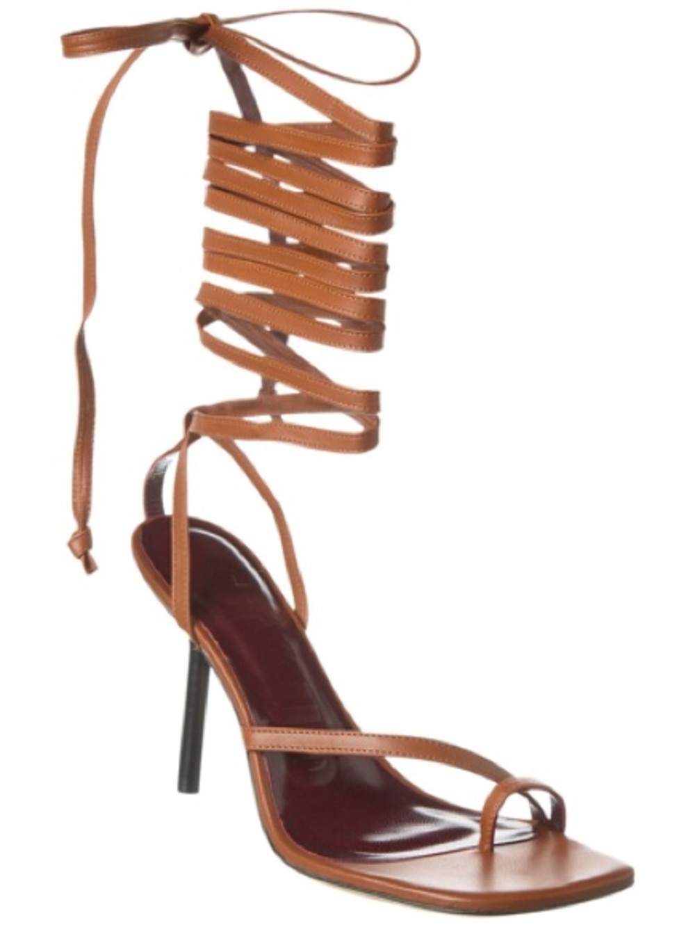 STAUD Cognac Wrap-Around Strappy Stiletto Sandal